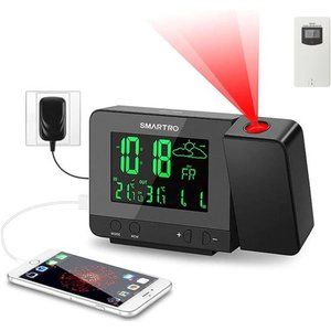 Digital Projection Alarm Clock with Weather Station, Indoor Outdoor Thermometer